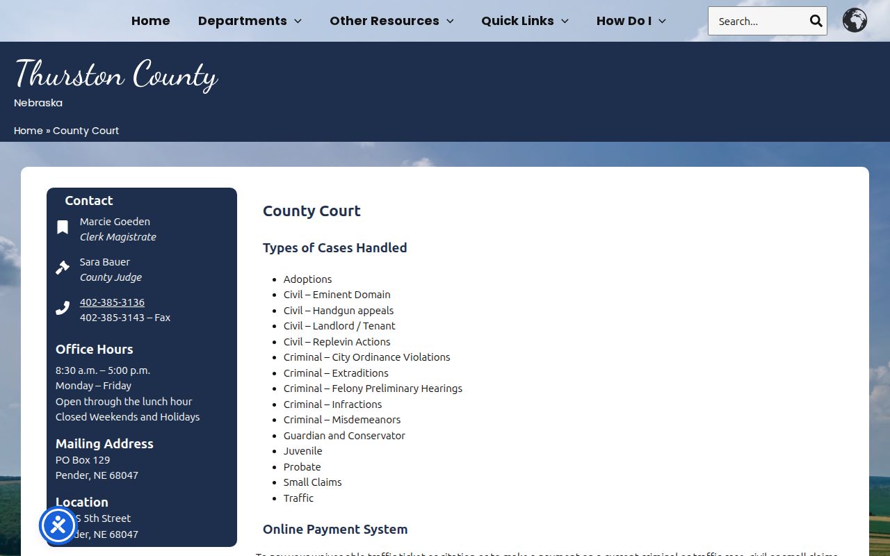 Thurston County Court contact page for warrant records