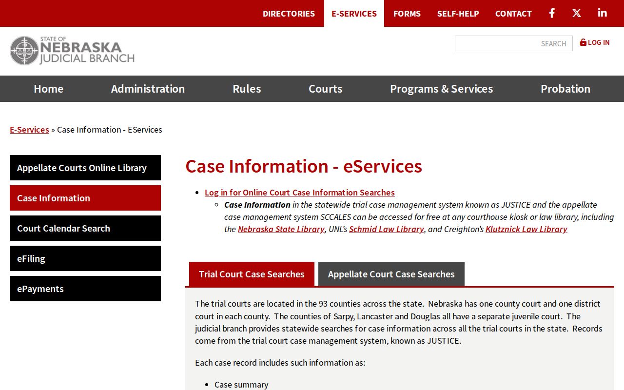 Nebraska JUSTICE access for Thurston County warrant search records