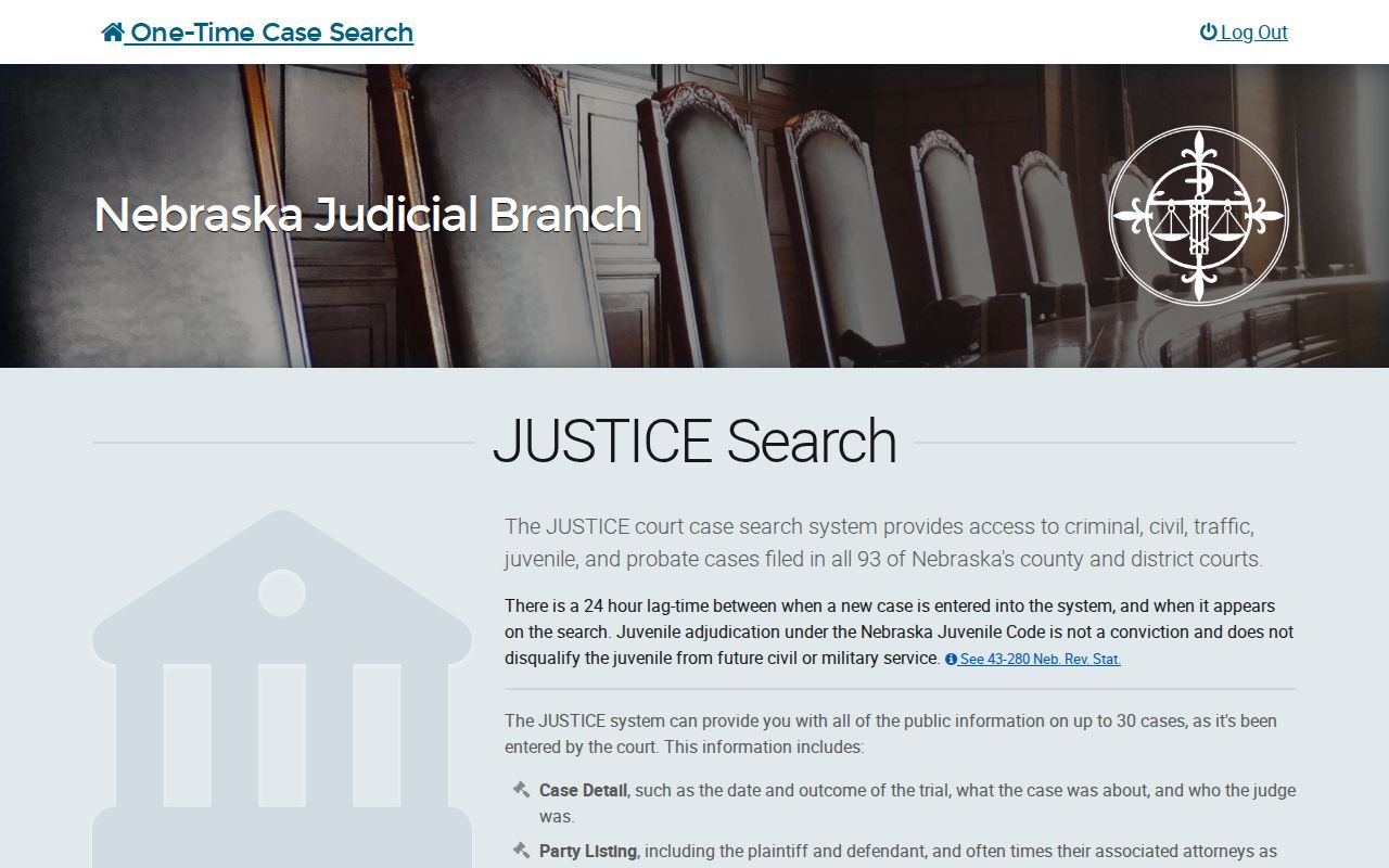 Nebraska one-time party search for Thurston County warrant records