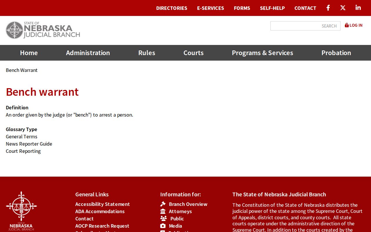 Official bench warrant definition for Thurston County warrant records