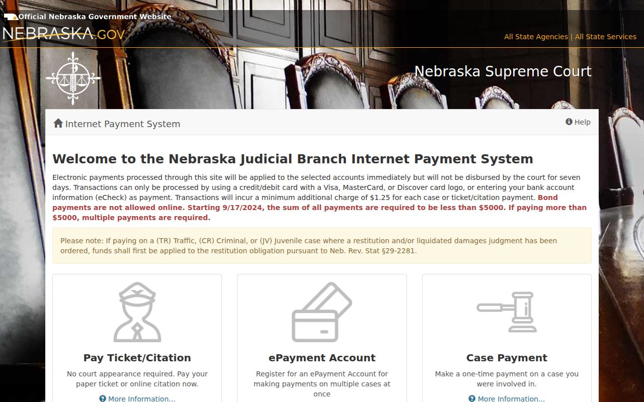 Nebraska payment options and warrant warning for Thurston County traffic records