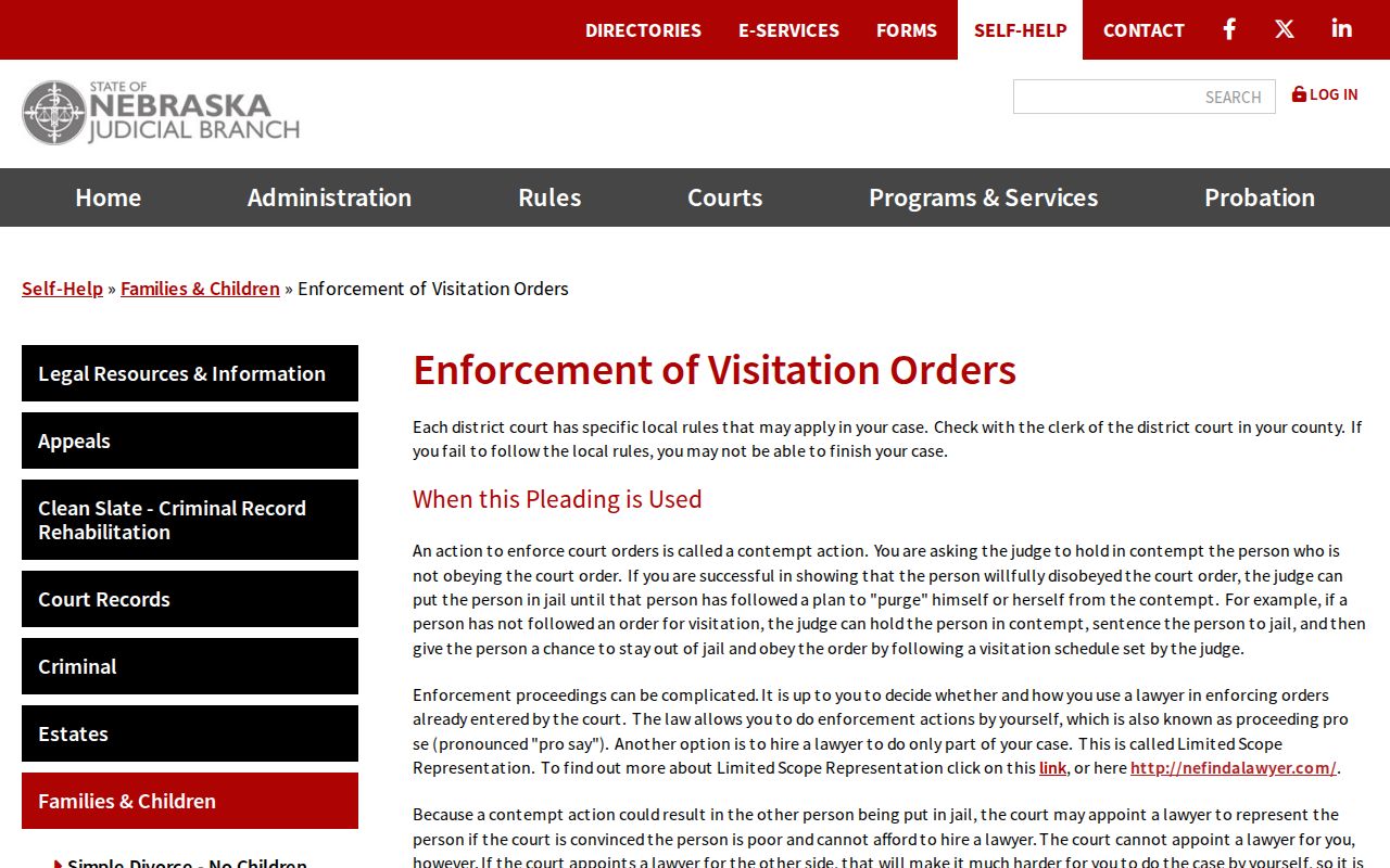 Nebraska family enforcement affidavit and service for Thurston County bench warrants