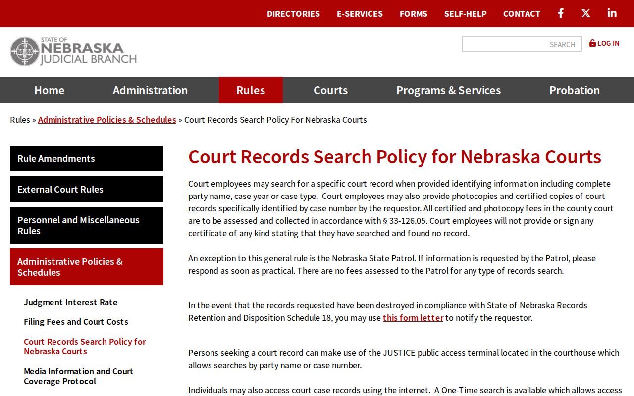 Nebraska court records policy and courthouse access for Thurston County bench warrants