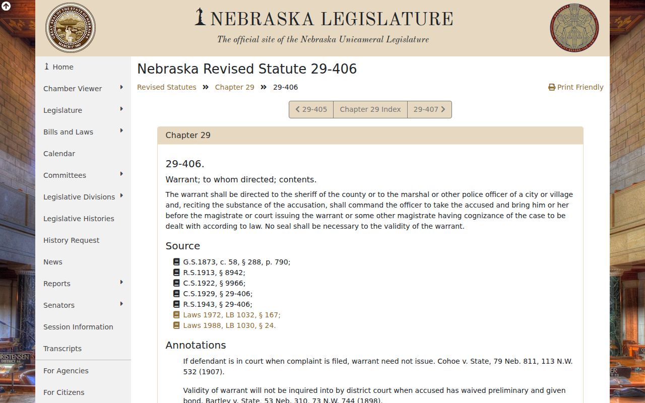 Nebraska warrant direction statute for Thurston County arrest warrants
