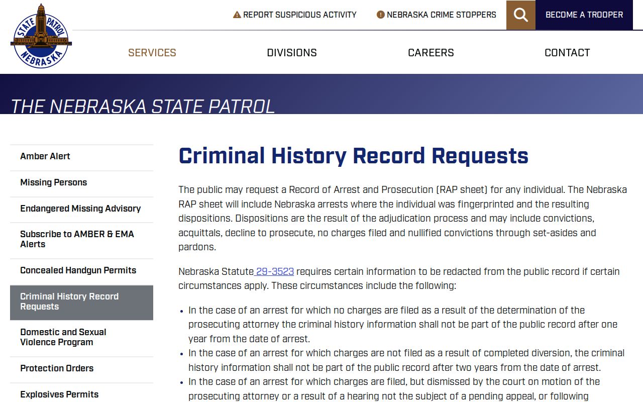 Nebraska State Patrol record request information for Thurston County arrest warrant research