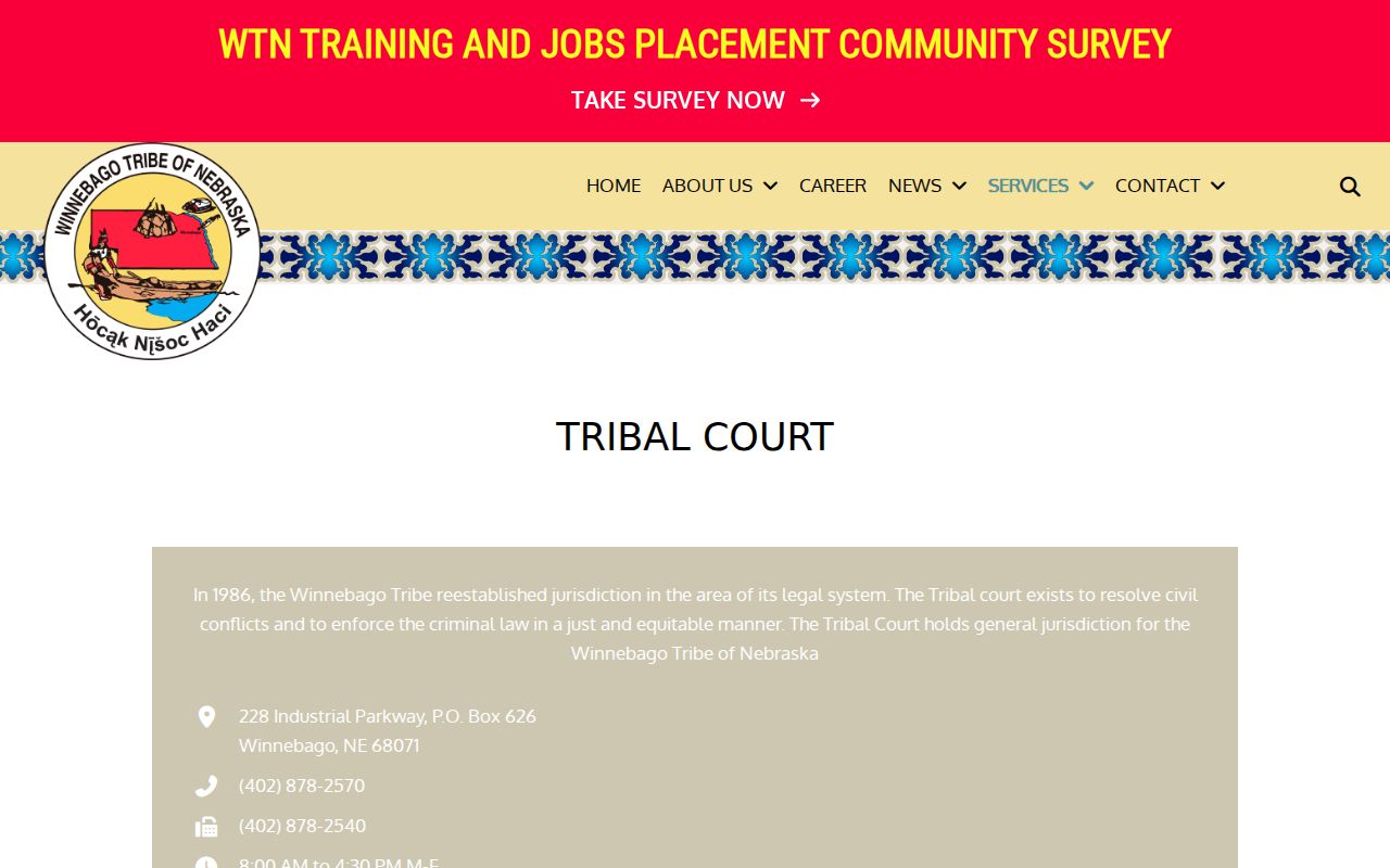 Winnebago Tribal Court for Thurston County Winnebago warrant records